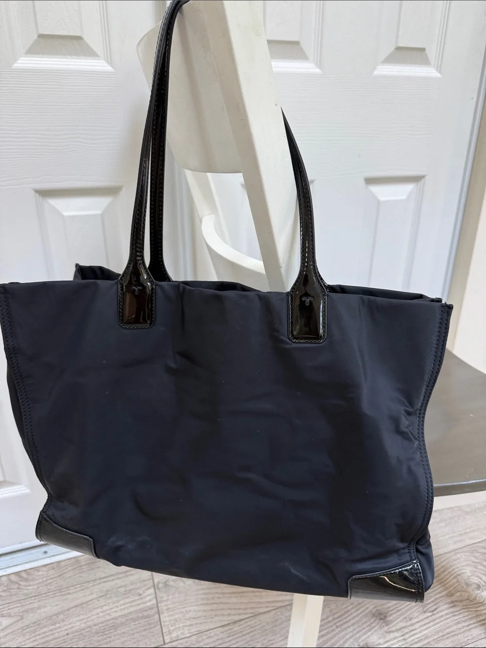 Tory Burch Black Nylon Tote with Patent Logo